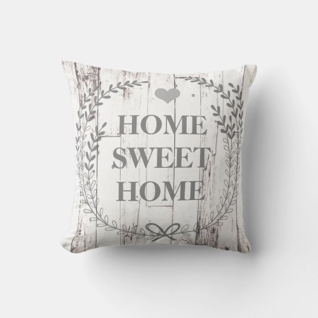Cojín Decorativo Hogar Dulce Hogar Rústico de Madera Blanca Granja (Anverso)