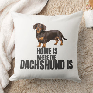 Cojín Decorativo Hogar es donde está el chocolate y el dachshund at