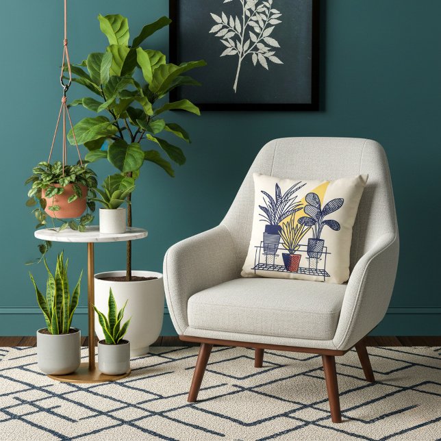 Cojín Decorativo Hogar interior moderno (Geometric modern house plant pillow.)