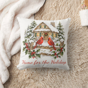 Cojín Decorativo Hogar Para Las Fiestas Navideñas Cabaña Cardenal
