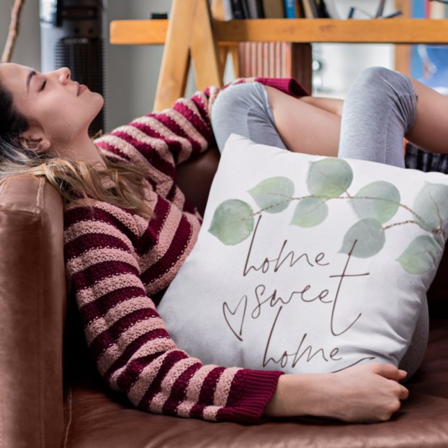 Cojín Decorativo Hogar Sweet Home Script Green Eucalyptus (Subido por el creador)
