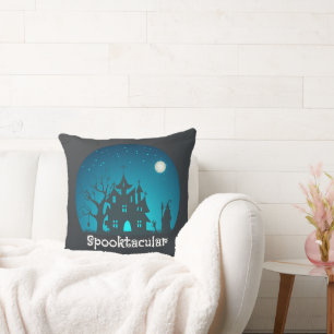 Cojín Decorativo Hogar trinitense de azul y negro en Spooktacular