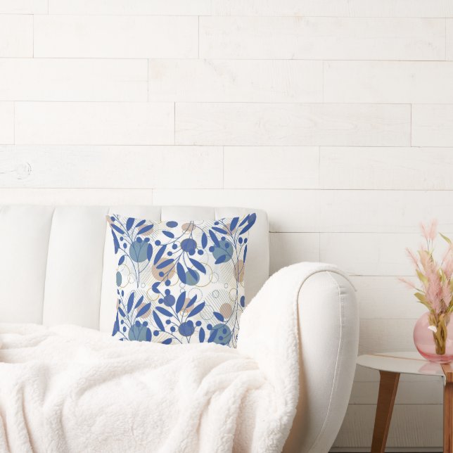 Cojín Decorativo Hoja botánica azul y dorada abstracta (Sofá)