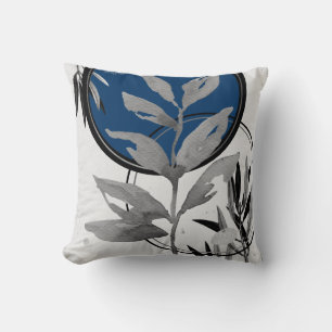 Cojín Decorativo Hoja de acuarela de color azul gris y prusiano