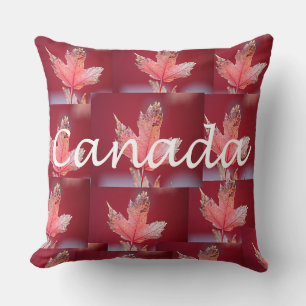 Cojín Decorativo Hoja de arce roja con nombre de Canadá