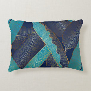 Cojín Decorativo Hoja de Banana Dorada: Patrón de Lujo.