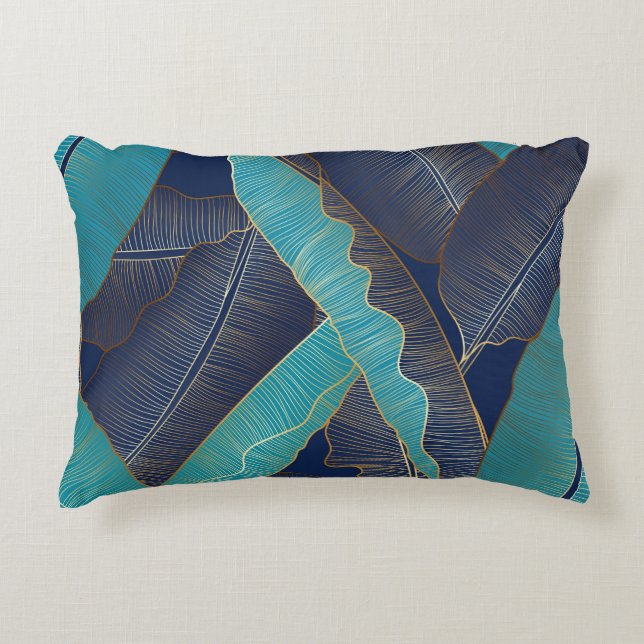 Cojín Decorativo Hoja de Banana Dorada: Patrón de Lujo. (Anverso)