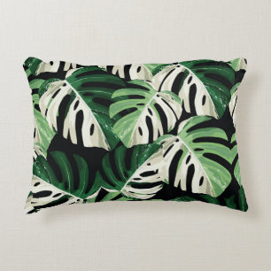 Cojín Decorativo Hoja de Monstera Patrón Negro Exótico