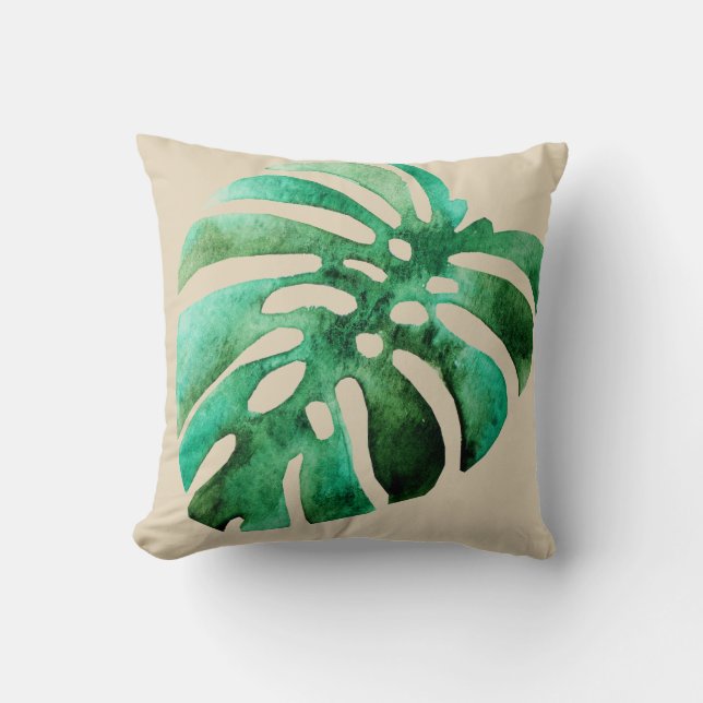 Cojín Decorativo Hoja de Monstera Tropical (Anverso)