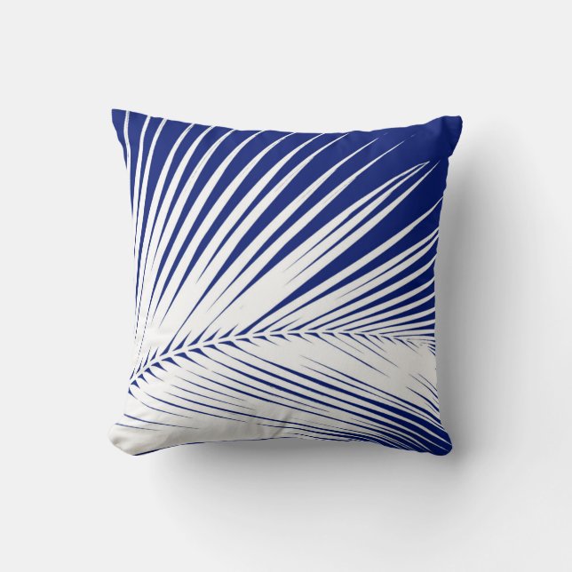 Cojín Decorativo Hoja de palma - azules marinos y blanco (Anverso)