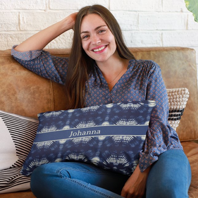 Cojín Decorativo Hoja de palma en azul delft, personalizable (Subido por el creador)