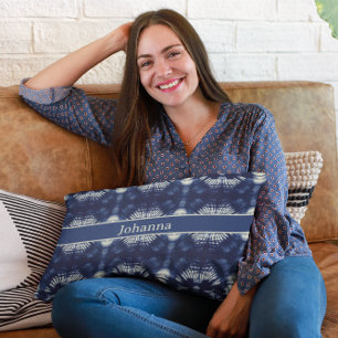 Cojín Decorativo Hoja de Palma en Azul Delft Simétrica Personaliz