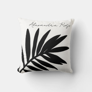 Cojín Decorativo Hoja de palma personalizada negra blanca inversión