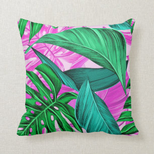 Cojín Decorativo Hoja de Palma Tropical Rosa