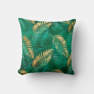 Cojín Decorativo Hoja de palma verde esmeralda brillante selva dora