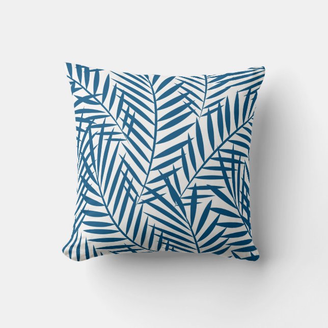 Cojín Decorativo Hoja de palmera azul tropical (Anverso)
