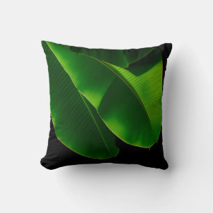 Cojín Decorativo Hoja de plátano verde vibrante tropical primer pla