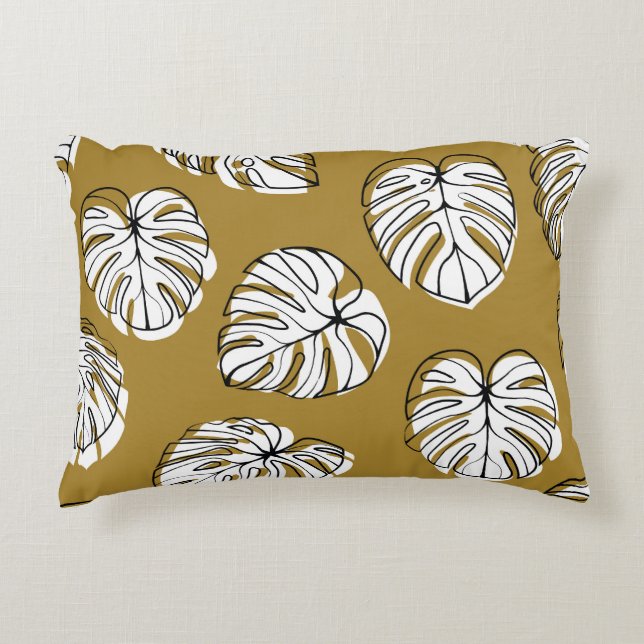 Cojín Decorativo Hoja Monstera, Patrón Textil Sin Marea. (Anverso)