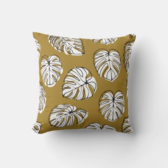 Cojín Decorativo Hoja Monstera, Patrón Textil Sin Marea. (Anverso)