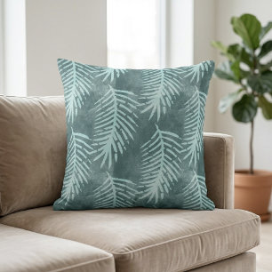 Cojín Decorativo Hoja Tropical Acuarela Verde Turquesa