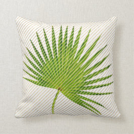 Cojín Decorativo Hoja Verde Tropical Tiras de Geometría Dorada Blan