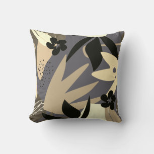 Cojín Decorativo Hojas abstractas artísticas grises, crema, broncea