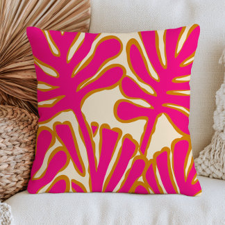 Cojín Decorativo Hojas abstractas rosa fucsia botánica moderna