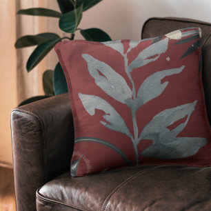 Cojín Decorativo Hojas acuáticas artísticas borgoñosas y grises