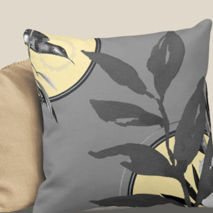 Cojín Decorativo Hojas acuáticas artísticas   Gris oscuro y amarill
