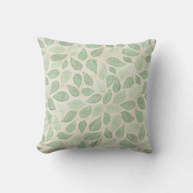 Cojín Decorativo Hojas acuáticas en verde y beige (Anverso)