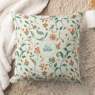 Cojín Decorativo Hojas azul-verde vintage y patrón floral Naranja