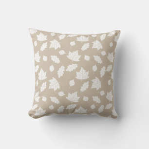 Cojín Decorativo Hojas blancas con estilo patrón sobre beige