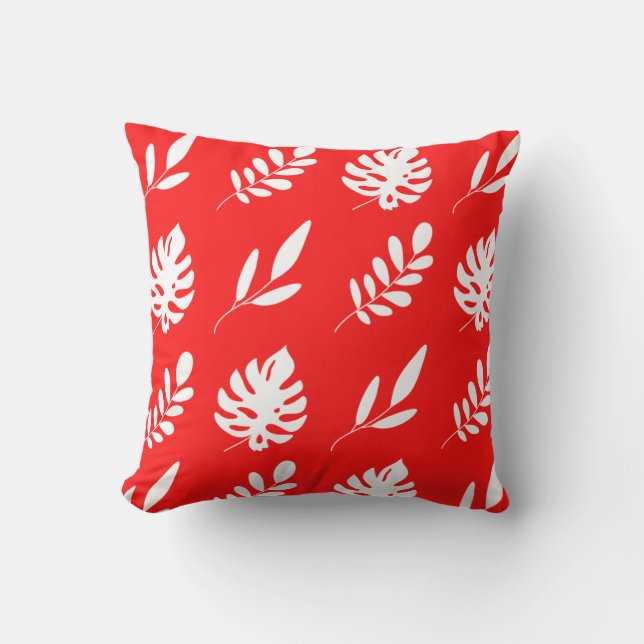 Cojín Decorativo Hojas blancas rojas (Anverso)