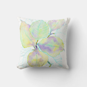 Cojín Decorativo Hojas Botánicas Acuarela Amarillo Verde Pastel