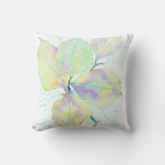 Cojín Decorativo Hojas Botánicas Acuarela Amarillo Verde Pastel