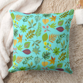 Cojín Decorativo Hojas botánicas costeras en Aqua Blue