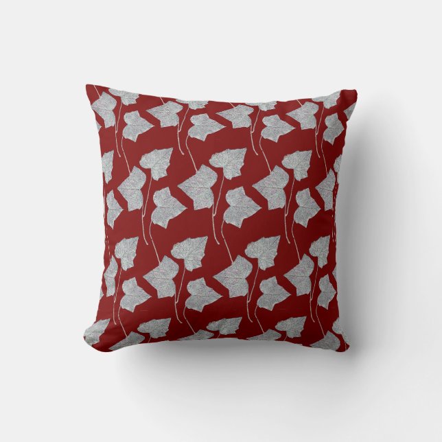 Cojín Decorativo Hojas Caídas Rojo Oscuro  (Anverso)
