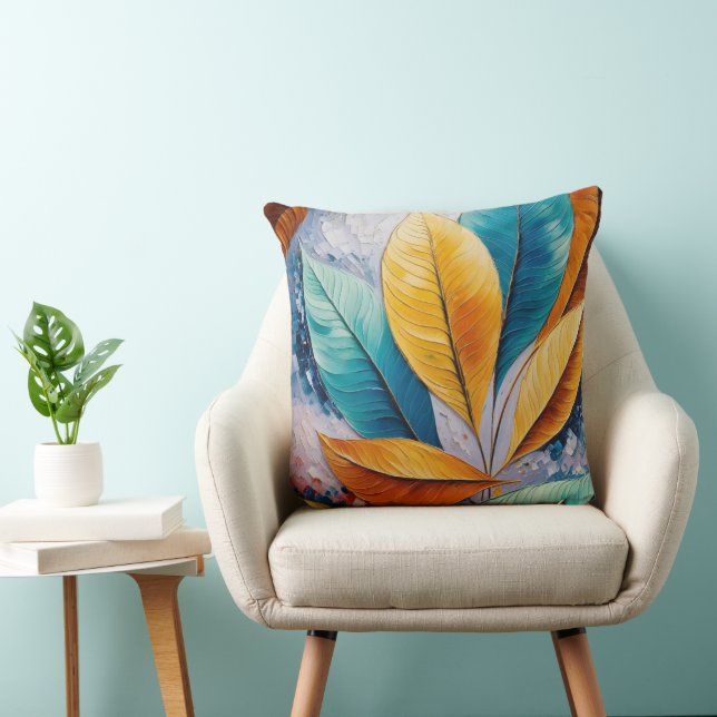 Cojín Decorativo Hojas celestes de cielo | Arte abstracto iluminado (Silla)