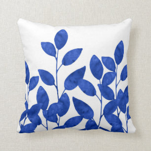 Cojín Decorativo Hojas de acuarela azules reales