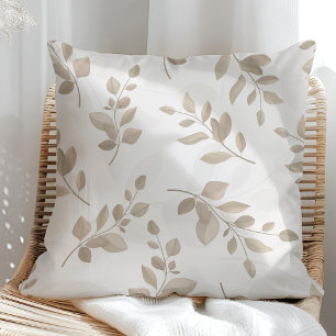 Cojín Decorativo Hojas de acuarela beige y blanco