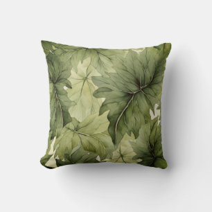 Cojín Decorativo Hojas de acuarela botánica verde