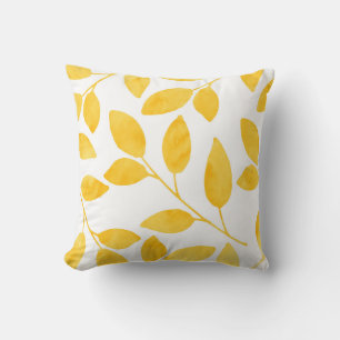 Cojín Decorativo Hojas de acuarela de color amarillo mostaza