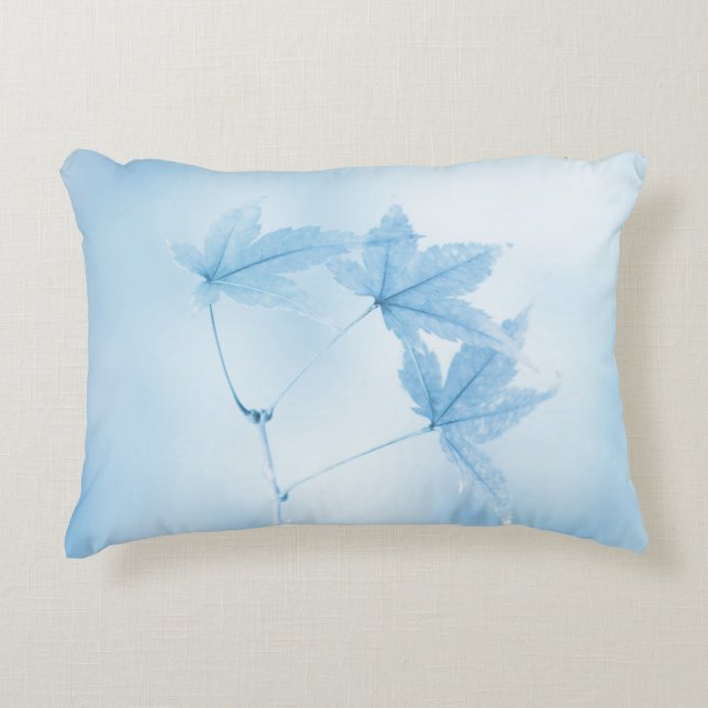 Cojín Decorativo Hojas de arce japonesas en azul (Anverso)