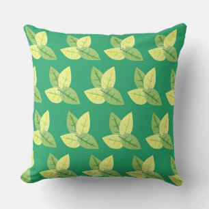 Cojín Decorativo Hojas de color amarillo mantequilla y verde algas