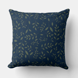 Cojín Decorativo Hojas de color verde salvia con patrón navy
