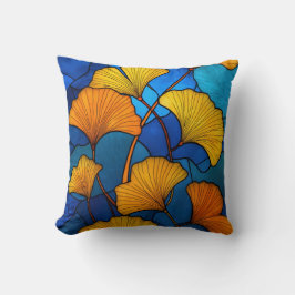 Cojín Decorativo Hojas de ginkgo amarillas de vidrio emplomado sobr