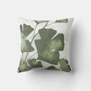 Cojín Decorativo Hojas de Ginkgo Biloba Botánicas Verde Oliva Salvi