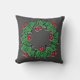 Cojín Decorativo Hojas de Holly, bayas de Holly, flores de Navidad