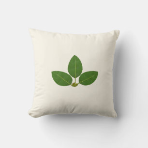 Cojín Decorativo Hojas de Laurel Verdes Modernas sobre Marfil