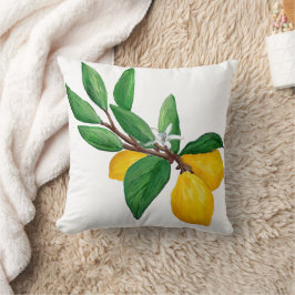 Cojín Decorativo Hojas de Limón Acuarela de Cítricos Amarillo Verde